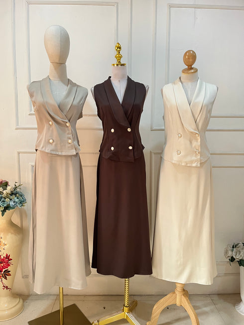 HELLO FASHION Collar Down Double Breasted Vest With Skirts